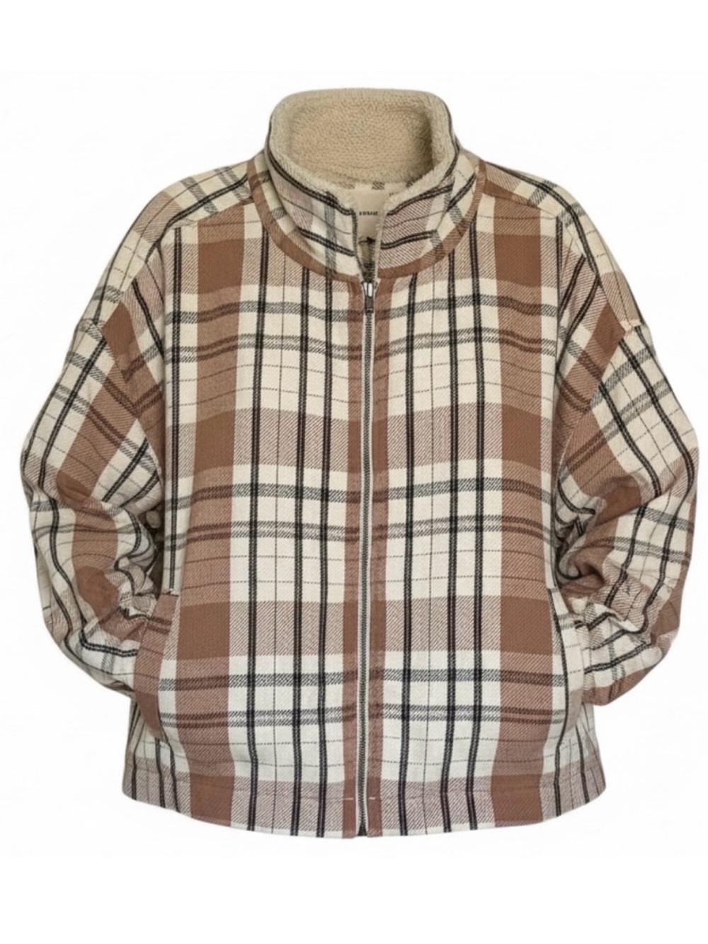 Lucky Brand Plaid Zip Jacket XL Sherpa Collar Cozy Winter Layer
